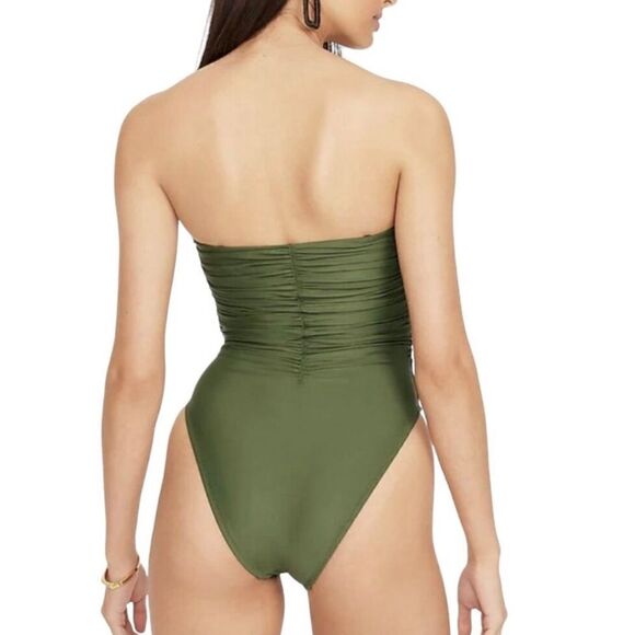 J. crew Olive Green Ruched Spaghetti strap swimsuit NWT - Picture 3 of 16